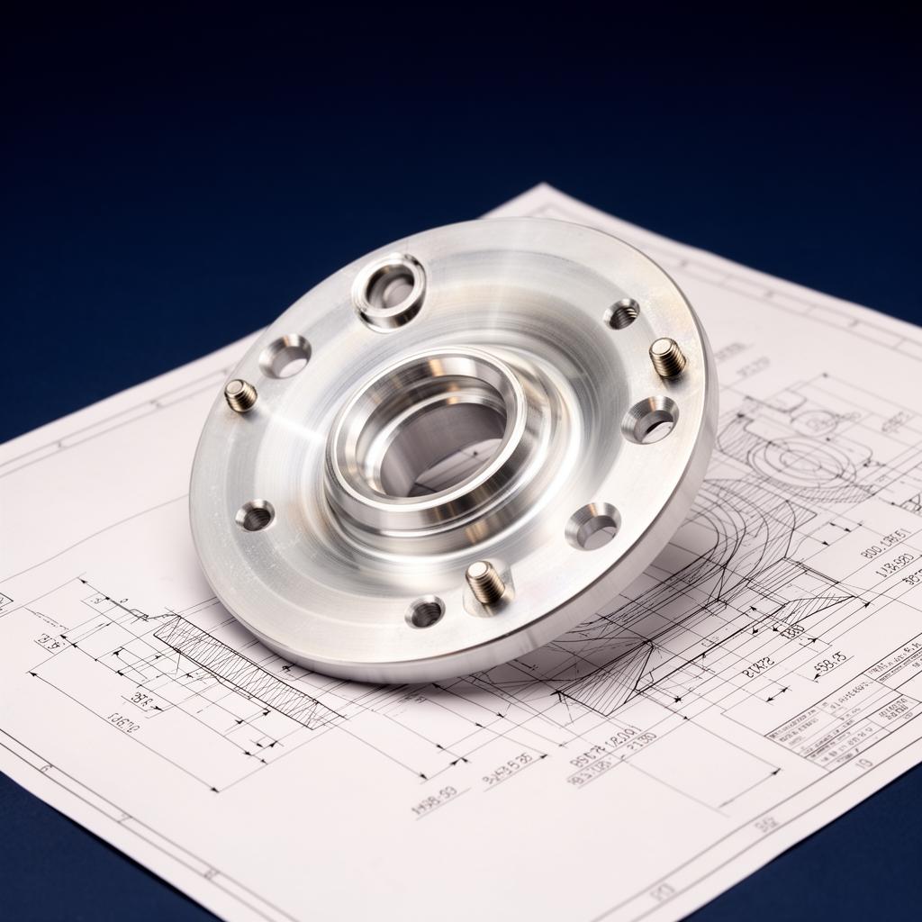 Custom CNC machined aluminium flange produced from technical drawing